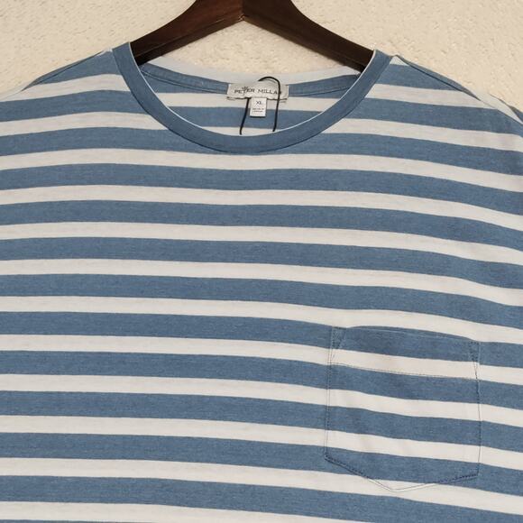 Peter Millar Crown Sport Shirt Mens‎ XL Performance Tee Striped Indigo Blue NWOT - Picture 4 of 13